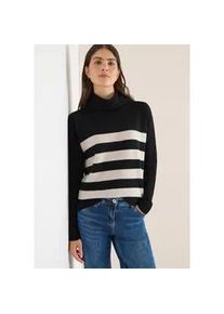 Rollkragenpullover Cecil, Damen, Gr. M (40), schwarz, Strick, Obermaterial: 37% Baumwolle, 34% Polyacryl, 26% Polyester, 3% Elasthan, gestreift, l&auml;ssig geschnitten h&uuml;ftbedeckend, Rundhals, B&uuml;ndchen, Pullover Rollkragenpullover, mit Colorblocking-Streifen und gro&szlig;em Kragen