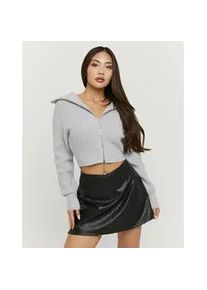 Strickjacke Tally Weijl "SCAPEAJANI2", Damen, Gr. L, gris chine, Strick, Obermaterial: 96% Polyester, 4% Elasthan, meliert, kurz, ohne Ausschnitt, B&uuml;ndchen, Strickjacken Strickjacke, Materialmix, cropped