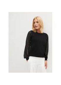 Strickpullover bonprix, Damen, Gr. 44/46 (L), schwarz, Obermaterial: 70% Viskose, 30% Polyamid. Obermaterial 2: 100% Polyester, figurbetont, Pullover Strickpullover, aus Viskose, Polyamid und Polyester, mit Ballon-Pailletten&auml;rmeln
