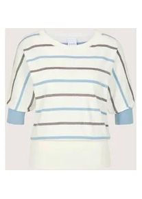 Madeleine Mode Longpullover MADELEINE "Strickpullover Ringelpullover mit Glanzgarn", Damen, Gr. 36/38, wei&szlig; (wei&szlig;, himmelblau, multicolor), Obermaterial: 98% Baumwolle CO (CMIA). 2% metallisierte Fasern MTF., Modern, Pullover Longpullover, Breiter Rippenbund