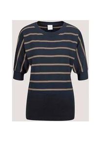 Madeleine Mode Longpullover MADELEINE "Strickpullover Ringelpullover im maritimen Look", Damen, Gr. 44/46, blau (marine, berber), Obermaterial: 100% Baumwolle CO., Modern, Pullover Longpullover, hoher Saumbund