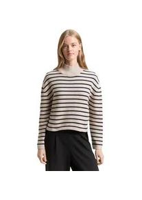 Strickpullover Tom Tailor DENIM, Damen, Gr. L, cloud grau navy stripe, Strick, Obermaterial: 60% Baumwolle, 40% Polyacryl, gestreift, normal taillenlang, Rundhals, Flachstrickb&uuml;ndchen, Pullover Strickpullover, im Streifen-Design und mit Stehkragen