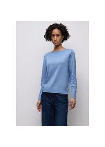 Longpullover Street One, Damen, Gr. 42, bonnet blau meliert, Stoff, 86% Viskose, 14% Polyester, unifarben, comfort fit normal, U-Boot-Ausschnitt, B&uuml;ndchen, Pullover Longpullover, mit Strick-Detail