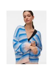 V&eacute;ro Moda Strickjacke VERO MODA "VMMAYBE STRIPE LS OPEN CARDIGAN NOOS", Damen, Gr. L, cashmere blau stripes:with nebulas blau, alaskan blau, chintz rose, brunnera blau, Strick, Obermaterial: 100% Polyester, geringelt, gestreift, loose fit h&uuml;ftbedeckend, V-Ausschnitt, weit Strickb&uuml;ndchen, Strickjacken Strickjacke, Kunstfaser, loose fit