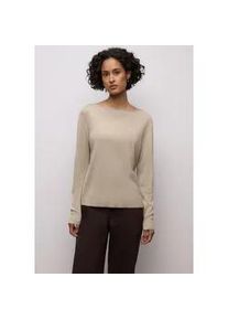 Longpullover Street One, Damen, Gr. 36, cotton beige, Stoff, 86% Viskose, 14% Polyester, unifarben, comfort fit normal, U-Boot-Ausschnitt, B&uuml;ndchen, Pullover Longpullover, mit Strick-Detail