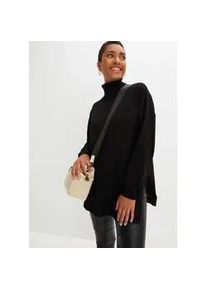 Rollkragenpullover bonprix, Damen, Gr. 40/42 (M), schwarz, Obermaterial: 70% Viskose, 30% Polyamid, l&auml;ssig geschnitten, Pullover Rollkragenpullover, aus Viskose und Polyamid, Rollkragen, l&auml;ssige Passform