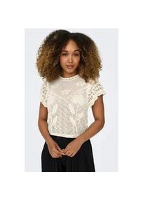 Kurzarmpullover Only "ONLESTRALLA S/S SHORT STRUCTOP KNT NOOS", Damen, Gr. S, ecru, Strick, Obermaterial: 70% Baumwolle, 30% Polyester, unifarben, taillenlang, Rundhals, Pullover