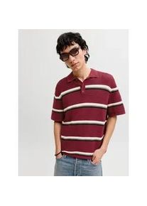 Jack & Jones Polokragenpullover JACK & JONES "JORMAINE KNIT STRIPE POLO SN", Damen, Gr. M, cabernet, Strick, Obermaterial: 100% Baumwolle, gestreift, relaxed fit normal, Rundhals, Pullover, Baumwolle, relaxed fit