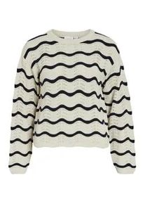 Strickpullover Vila "VIWAVE O-NECK LS POINTELLE KNIT TOP-NOOS", Damen, Gr. XL, birch stripes:navy blazer, Strick, Obermaterial: 100% Baumwolle, gestreift, relaxed fit normal, Rundhals, Rippb&uuml;ndchen, Pullover Strickpullover