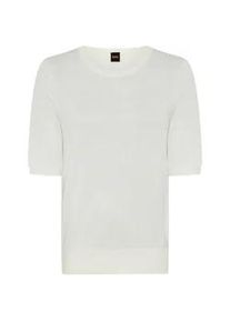 Kurzarmpullover BOSS ORANGE "Fiaffu Premium Damenmode", Damen, Gr. S, open wei&szlig; 118, Feinstrick, Obermaterial: 60% Viskose, 35% Polyacryl, 5% Kaschmir, unifarben, regular fit normal, Rundhals, Rippstrickb&uuml;ndchen, Pullover, mit Lochmuster, Kaschmir-Anteil