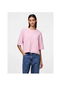 Strickpullover Pieces "PCSILLY SS O-NECK KNIT NOOS BC", Damen, Gr. XL, roseate spoonbill detail:melange, Strick, Obermaterial: 90% Polyester, 5% Wolle, 5% Elasthan, meliert, loose fit taillenbedeckt, Rundhals, Pullover Strickpullover, mit weiten, kurzen &Auml;rmeln