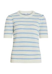 Kurzarmpullover Vila "VIDALO O-NECK S/S STRIPE KNIT-NOOS", Damen, Gr. XXL, wei&szlig; alyssum stripes:nantucket breeze, Strick, Obermaterial: 100% Baumwolle, gestreift, regular fit normal, Rundhals, Rippb&uuml;ndchen, Pullover
