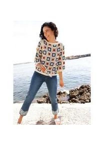 3/4 Arm-Pullover Inspirationen "Pullover", Damen, Gr. 52/54, ecru, koralle, gemustert, 100% Polyacryl, gemustert, mehrfarbig, Pullover