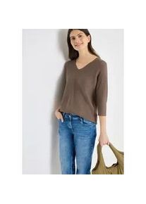 Strickpullover Cecil, Damen, Gr. XXL (46), coffee taupe, Strick, Obermaterial: 60% Baumwolle, 40% Viskose, unifarben, l&auml;ssig geschnitten h&uuml;ftbedeckend, V-Ausschnitt, abgesteppte Kante, Pullover Strickpullover, 3/4-Arm mit Viskose