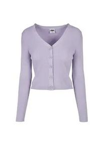 Strickjacke Urban Classics "Urban Classics Damen Ladies Short Rib Knit Cardigan", Damen, Gr. 3XL, lila, 35% Polyacryl, 35% Viskose, 30% Polyamid, unifarben, V-Ausschnitt, Strickjacken Strickjacke