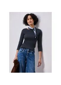 3/4-Arm-Shirt Street One, Damen, Gr. 36, shadowed navy, Jersey, Obermaterial: 96% Baumwolle, 4% Elasthan, unifarben, normal h&uuml;ftbedeckend, U-Boot-Ausschnitt, Shirts 3/4-Arm-Shirt, in Rippstruktur