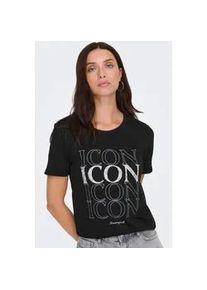 Kurzarmshirt Only "ONLKITA LIFE LUX ICON S/S PRINT TOP JRS", Damen, Gr. XL, schwarz print:icon, Jersey, Obermaterial: 100% Baumwolle, bedruckt, regular fit, Rundhals, Shirts