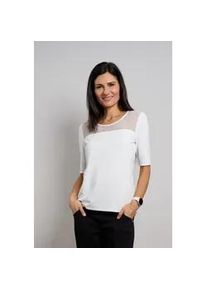 Rundhalsshirt Seidel Moden, Damen, Gr. 50, wei&szlig;, Jersey, Obermaterial: 94% Viskose, 6% Elasthan, unifarben, normal h&uuml;ftbedeckend, Rundhals, Shirts Rundhalsshirt, mit transparenten Lochmuster vorne - MADE IN GERMANY