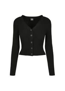 Strickjacke Urban Classics "Urban Classics Damen Ladies Short Rib Knit Cardigan", Damen, Gr. M, schwarz, 35% Polyacryl, 35% Viskose, 30% Polyamid, unifarben, V-Ausschnitt, Strickjacken Strickjacke