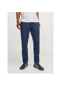 Jack & Jones Chinohose JACK & JONES "JPSTACE SUMMER CHINO PANT SN", Herren, Gr. 34, L&auml;nge 32, navy blazer, Web, Obermaterial: 70% Baumwolle, 30% Leinen, unifarben, slim fit kn&ouml;chellang, Hosen Chinohose, mit Rei&szlig;verschluss