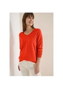 Strickpullover Cecil, Damen, Gr. L (42), cherry tomato orange, Strick, Obermaterial: 60% Baumwolle, 40% Viskose, unifarben, normal h&uuml;ftbedeckend, V-Ausschnitt, Flachstrickb&uuml;ndchen, Pullover Strickpullover, mit V-Ausschnitt