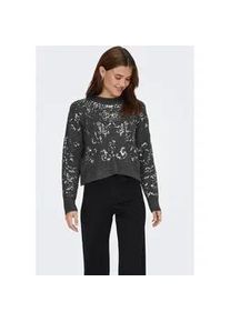 Rundhalspullover Only "ONLALTA LS SEQUIN O-NECK KNT", Damen, Gr. S, dunkelgrau melange detail:silber sequins, Strick, Obermaterial: 70% Polyacryl, 28% Polyester, 2% Elasthan, meliert, regular fit, Rundhals, Rippstrickb&uuml;ndchen, Pullover Rundhalspullover