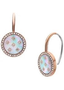 Paar Ohrhaken Fossil "Schmuck Geschenk Edelstahl Ohrringe MERRIT", ros&eacute;goldfarben, edelstahlfarben, kristallwei&szlig;, perlmuttfarben, kristallwei&szlig;, Ohrringe, Damen, Edelstahl Perlen, Edelstahl, Perlen, mit Glasstein - mit Perlmutt