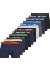 Jack & Jones Trunk JACK & JONES "JACSOLID Stretchkomfort, elastisch, bequem mit sportlichem Look", Herren, Gr. XXL, 12 Stk., schwarz pack:schwarz, schwarz, schwarz, schwarz, dgm, lgm, navy blazer, navy blazer, navy blazer, Jersey, Obermaterial: 95% Baumwolle, 5% Elasthan, unifarben mit Farbeinsatz, Unterhosen, bedruckt, modisch, eng anliegend, Baumwollmischung, B&uuml;ndchen
