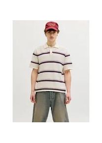 Jack & Jones Polokragenpullover JACK & JONES "JORMAINE KNIT STRIPE POLO SN", Damen, Gr. L, sea salt, Strick, Obermaterial: 100% Baumwolle, gestreift, relaxed fit normal, Rundhals, Pullover, Baumwolle, relaxed fit