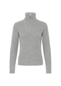 Troyer oxmo "Troyer OXBMMOLARA HALFZIP", Damen, Gr. XS, grau (mid grau melange), Obermaterial: 93% Polyester PES. 5% Wolle mw. 2% Elasthan EL., Pullover Troyer