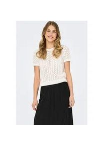 Kurzarmpullover Only "ONLSAGA LIFE SS O-NECK KNT NOOS", Damen, Gr. S, cloud dancer, Strick, Obermaterial: 70% Baumwolle, 30% Polyester, unifarben, regular fit normal, Rundhals, Pullover, Baumwollmischung, regular fit