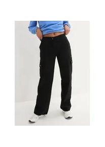 Cargohose bonprix, Damen, Gr. 48, N-Gr, schwarz, Web, Obermaterial: 98% Baumwolle, 2% Elasthan, regular fit, Hosen Cargohose, aus Baumwolle mit Elasthan, weite Passform, regul&auml;re Passform