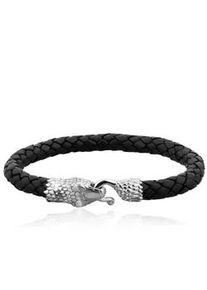 Armband Kuzzoi "Herren Echtleder Schlange Geflochten 925 Silber" Gr. 21, silber, Armb&auml;nder, Herren, 21cm, ohne Stein, Silber 925 (Sterlingsilber), Armband
