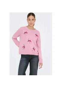 Weihnachtspullover Only "ONLXMAS SHINE LS ONECK KNT", Damen, Gr. L, bleached mauve detail:candy canes, Strick, Obermaterial: 100% Polyacryl, gemustert, regular fit, Rundhals, Pullover Weihnachtspullover