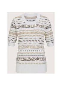 Madeleine Mode Longpullover MADELEINE "Strickpullover Jacquardpullover mit Glanzeffekt", Damen, Gr. 44/46, wei&szlig; (wollwei&szlig;, cappuccino, silberfarben), Obermaterial: 80% Baumwolle CO. 16% Viskose CV. 3% Polyester PES. 1% metallisierte Fasern MTF., Modern, schmal, Pullover Longpullover, Feines Jaquardmuster