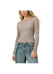 Langarmshirt QS, Damen, Gr. M (38), grau braun, Web, Obermaterial: 98% Polyester, 2% Elasthan, unifarben, tailliert h&uuml;ftbedeckend, U-Boot-Ausschnitt, Shirts Langarmshirt, mit gewellten Abschl&uuml;ssen