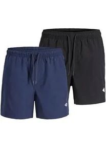 Jack & Jones Badeshorts JACK & JONES "Badeshorts JPSTMAUI TROPIC SOLID SWIM SHORTS MP 2P 2er Pack", Herren, Gr. M, N-Gr, bunt (schwarz, dunkelblau), Obermaterial: 100% Polyester PES., Badehosen Badeshorts