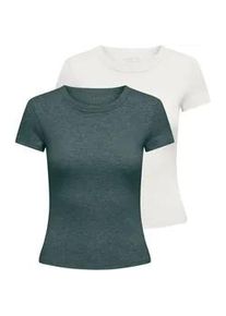 Kurzarmshirt Only "ONLEASY S/S TOP CS JRS 2 PACK", Damen, Gr. L (40), gr&uuml;n (balsam gr&uuml;n pack:cloud dancer), Jersey, Obermaterial: 95% Baumwolle, 5% Elasthan, unifarben, figurbetont normal, Rundhals, Shirts, Baumwollmischung, regular fit, Rundhals