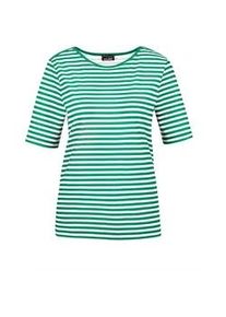 Kurzarmshirt GOLDNER "Kurzgr&ouml;&szlig;e Stilvolles Streifenshirt f&uuml;r Damen", Damen, Gr. 20, wei&szlig; (gr&uuml;n, wei&szlig;, geringelt), Obermaterial: 92% Viskose CV. 8% Elasthan EL., gerade, Gerade, Shirts, Blende
