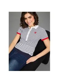 Polokragenpullover Kangaroos, Damen, Gr. 32/34, marine, wei&szlig;, Feinstrick, Obermaterial: 50% Baumwolle, 50% Polyacryl, Basic schmal h&uuml;ftlang, Rippb&uuml;ndchen kontrastfarben, Pullover, aus Baumwoll-Mix, Polokragen, schmale Basic-Passform