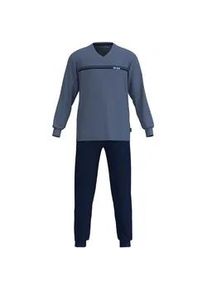 Schlafanzug Tom Tailor "Pyjama Pyjama lang V-Neck", Herren, Gr. L, blau, Obermaterial: 100% Baumwolle CO., Homewear-Sets Schlafanzug