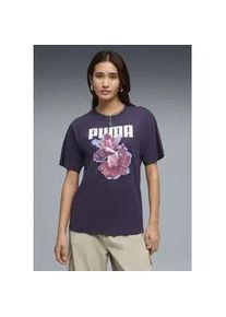 T-Shirt Puma "GRAPHICS RELAXED FLOWER TEE", Damen, Gr. L, deep plum, Jersey, Obermaterial: 100% Baumwolle, bedruckt, relaxed fit normal, Rundhals, Shirts T-Shirt, lockere Passform, Kurzarm, Rundhalsausschnitt