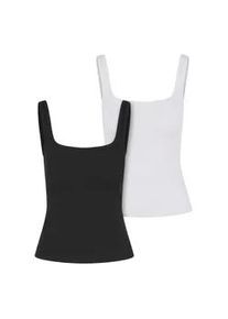 Tanktop Urban Classics "Urban Classics Ladies Wide Neck Rib Top 2-Pack", Damen, Gr. 3XL, schwarz, wei&szlig;, 95% Baumwolle (Bio), 5% Elasthan, unifarben, normal, Tops Tanktop