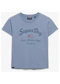 Print-Shirt Superdry "ATH ESS FITTED GRAPHIC TEE", Damen, Gr. M, tidal blau, Single Jersey, Obermaterial: 100% Baumwolle, meliert, slim fit normal, Rundhals, Shirts