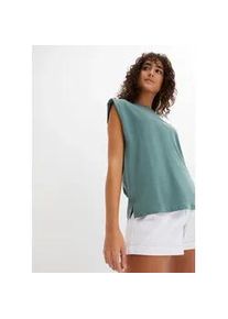 Oversize-Shirt bonprix, Damen, Gr. 36/38 (S), graugr&uuml;n, Obermaterial: 100% Baumwolle, oversize, Shirts, l&auml;ssiger Oversize-Schnitt, verst&auml;rkte Schulter, &auml;rmellos