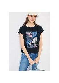 T-Shirt Cecil, Damen, Gr. S (38), universal blau, Jersey, Obermaterial: 48% Baumwolle, 48% Modal, 4% Elasthan, bedruckt, normal h&uuml;ftbedeckend, Rundhals, abgesteppte Kante, Shirts T-Shirt, Sommershirt mit Frontprint