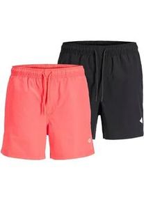 Jack & Jones Badeshorts JACK & JONES "Badeshorts JPSTMAUI TROPIC SOLID SWIM SHORTS MP 2P 2er Pack", Herren, Gr. XL, N-Gr, bunt (orange, schwarz), Obermaterial: 100% Polyester PES., Badehosen Badeshorts