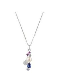 Kette mit Anh&auml;nger Firetti "Geschenk Silber 925 Halsschmuck Ankerkette Baguette Kreis Tropfen", silberfarben, lavendel, tanzanite, lila, kristallwei&szlig;, wei&szlig;, Halsketten, Damen, Perlen Silber 925 (Sterlingsilber), L: 45 B: 1,1mm, Perlen, Silber 925 (Sterlingsilber), mit Zirkonia (synth.) - mit S&uuml;&szlig;wasserzuchtperle, B:1,1mm