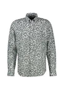 Leinenhemd Lerros "Langarmhemd mit floralem Print aus Mischgewebe", Herren, Gr. XL, Normalgr&ouml;&szlig;en, storm grau, 55% Leinen, 45% Baumwolle, Hemden