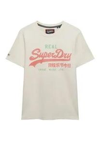 Rundhalsshirt Superdry "VL CLASSIC TEE", Damen, Gr. XL, soft wei&szlig;, Single Jersey, Obermaterial: 100% Baumwolle, bedruckt, regular fit normal, Rundhals, Shirts Rundhalsshirt, mit klassischem Vintage-Logo Print